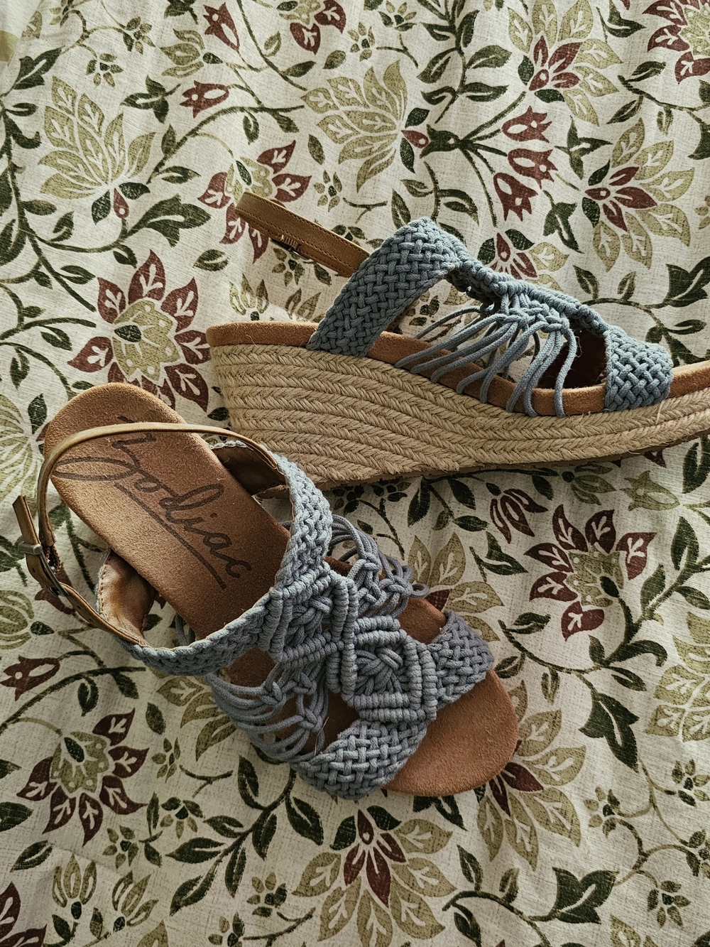 Zodiac Blue Braided Wedge Sandals - Women's Espadrille Heels- Like New-Size 8